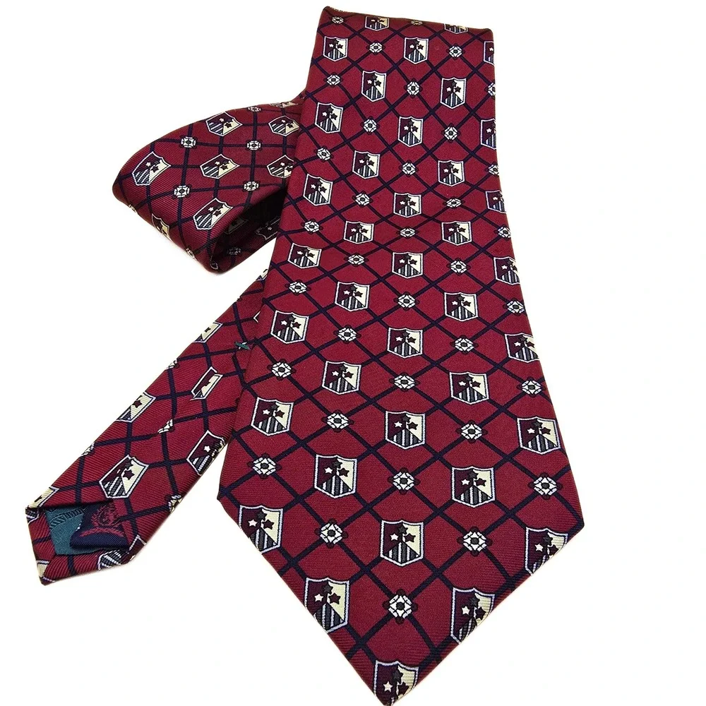 Tommy Hilfiger Mens Red Crest Lattice Silk Necktie‎ Italian Fabric Made in USA